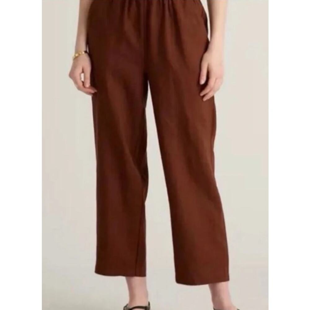 Quince 100% European Linen Tapered Ankle Pants Chocolate Brown Large